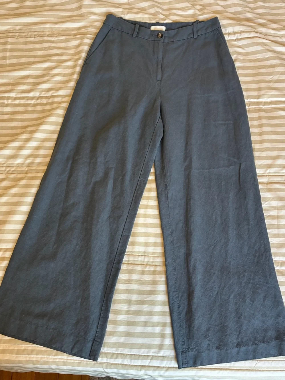 H&M Wide-Leg Linen Blend Pants in Slate Blue
